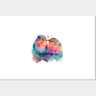 Cute fluffy robins - The birds are locked in a loving embrace. Perfect valentines day gift Posters and Art